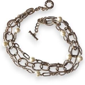 Silver tone hardware and faux pearl statement necklace, toggle clasp